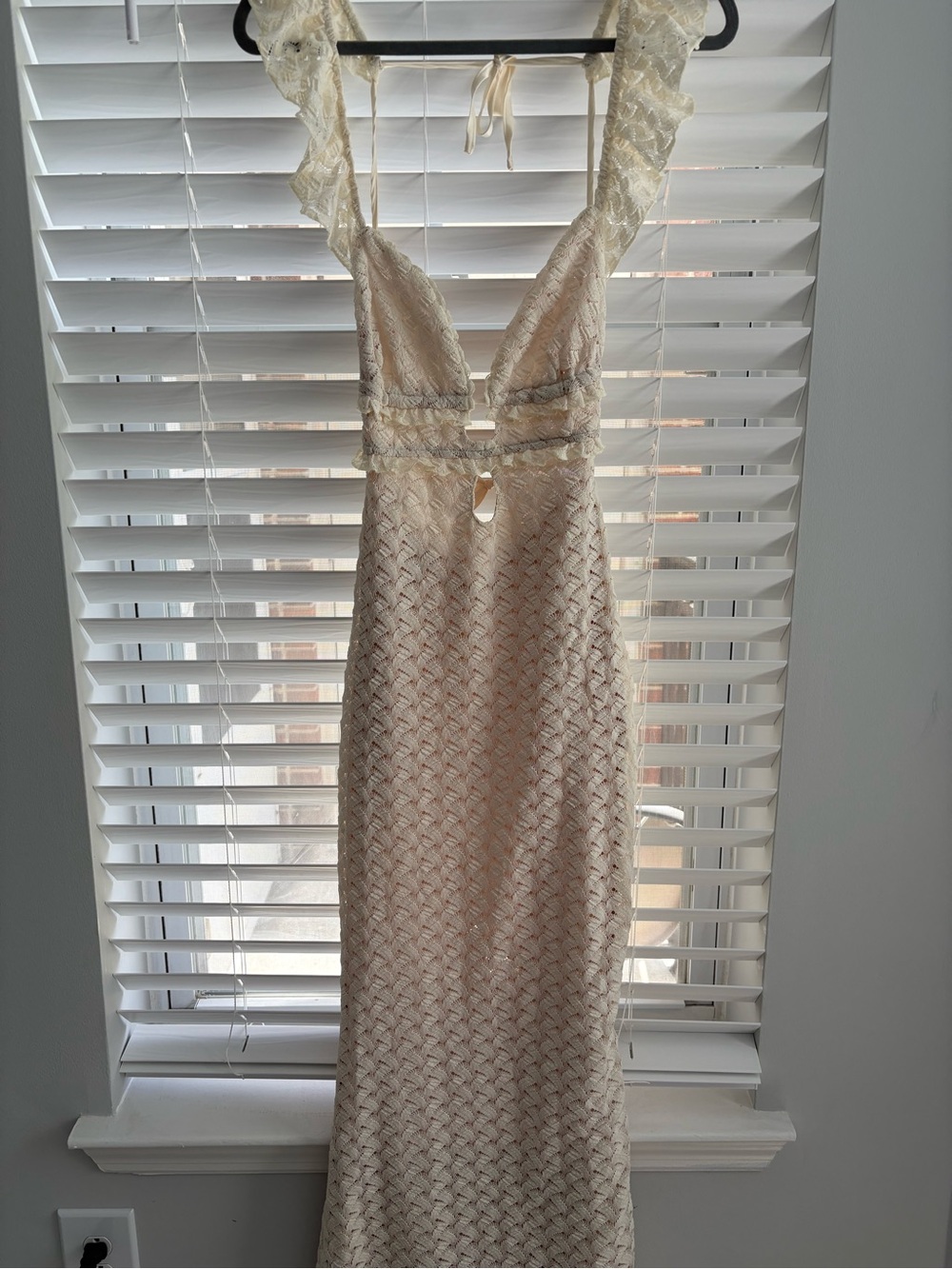 Meshki Cream Backless Lace Maxi Dress